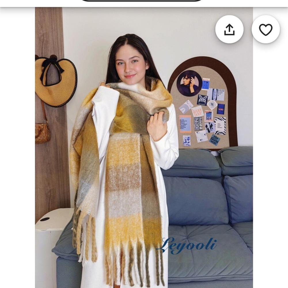Cozy Brown Mustard Mohair Scarf – Soft & Stylish – 82.7x15.7 in